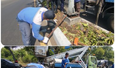 Tersenggol Truk, Tiang PJU Jalan Sumatra Bengkok Parah, Dishub Langsung Lakukan Penggantian