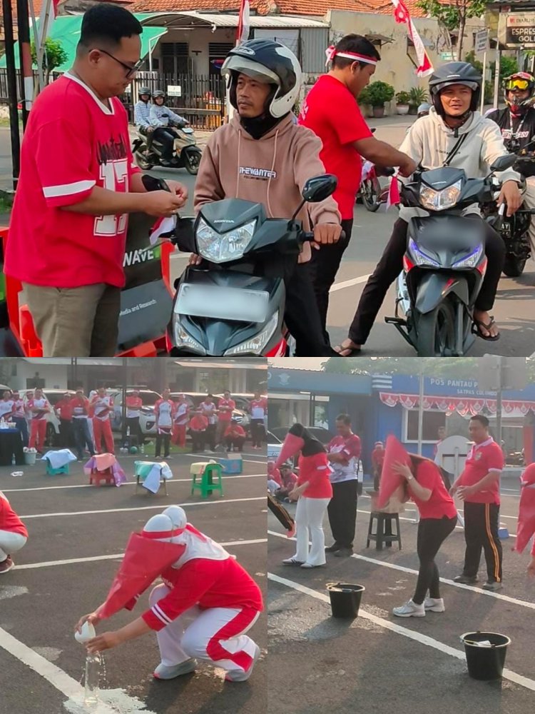Nyalakan Jiwa Patriot, Satpas Colombo Polrestabes Surabaya Bagikan Merah-Putih Sekaligus Sosialisasi Tertib Jalanan