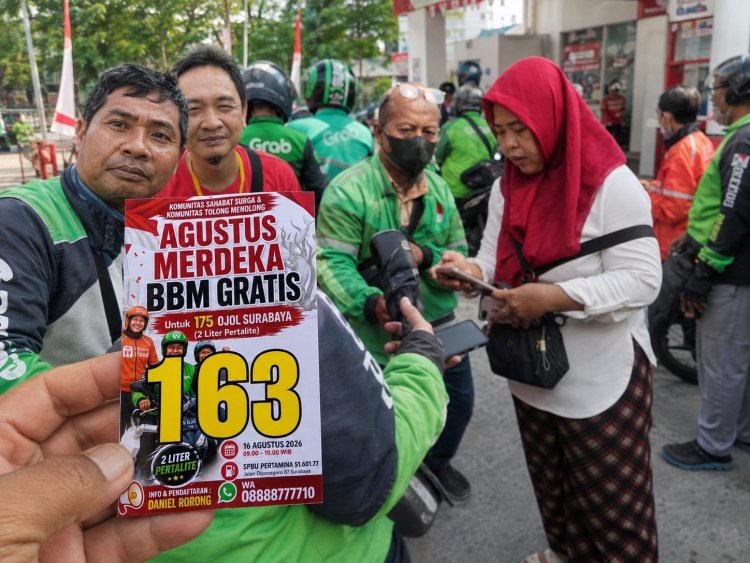 HUT Ke-81 BBM Gratis "Agustus Merdeka" Bantu 200 OJOL Surabaya