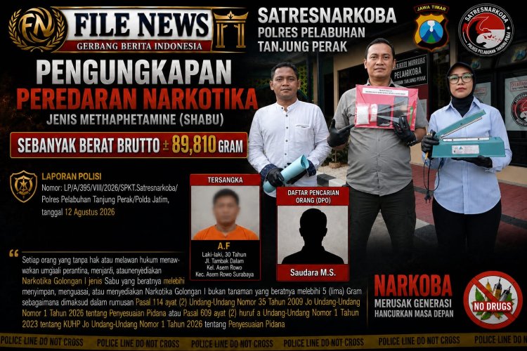 Satresnarkoba Polres Pelabuhan Tanjung Perak Surabaya, Ungkap Residivis Peredaran Sabu 89,81 Gram