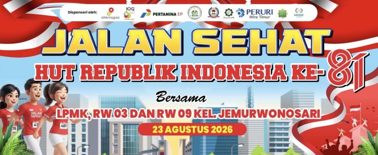 Jalan Sehat HUT RI Ke-81 LPMK Jemurwonosari dan RW 03 - RW 09, Indonesia, Berdaulat Adil dan Makmur, Acara di Dukung Artis Terkenal Lilin Herlina