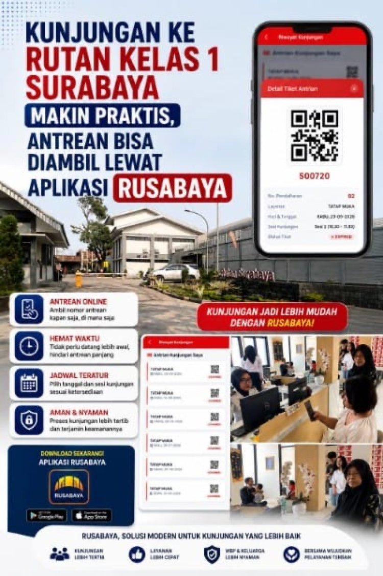 KUNJUNGAN KE RUTAN KELAS I SURABAYA MAKIN PRAKTIS, ANTREAN BISA DIAMBIL LEWAT APLIKASI RUSABAYA